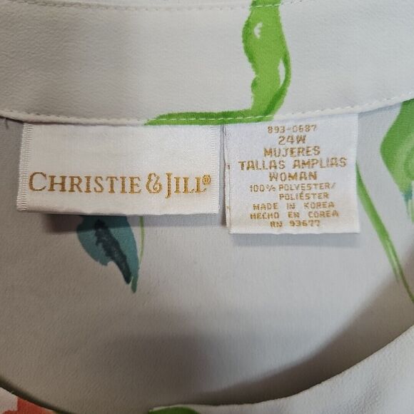 Christie & Jill Vintage 24W Floral Blouse red white green pullover short sleeve - Picture 2 of 10